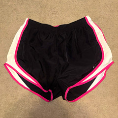 Nike Dri-FIT Women’s Colorblock Athletic Shorts Black Pink White Drawstring L