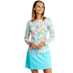 NWT Gottex G LIFESTYLE AQUA HOT PINK FLAMINGO Long Sleeve Crew Shirt Top L & XL