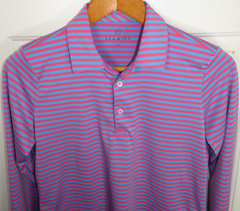 RENWICK Periwinkle Blue Pink Stripe Performance L/S Polo Golf Pickleball Medium
