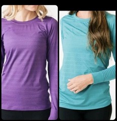 Bundle of 2 Zyia Active long sleeve mesh chill tops purple and teal – L