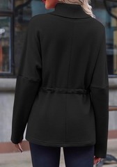 Oversized Black Pullover (S) Fleece Sweatshirt & Sweater Mock Neck Drawstring