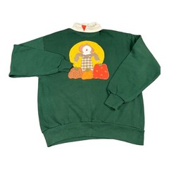 Vintage Jerzees Turtleneck Sweatshirt Women large Scarecrow Pumpkin Fall Autumn