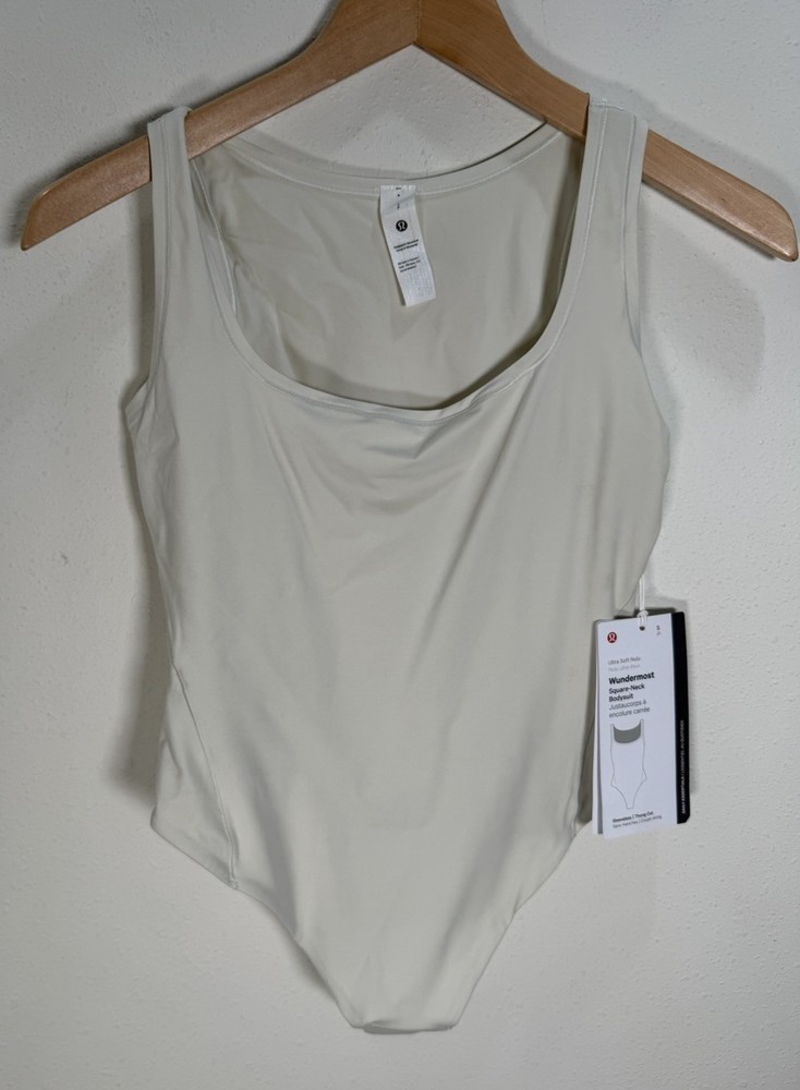NWT Lululemon Bodysuit Womens Nulu Square Neck Sleeveless Bone Sz S New