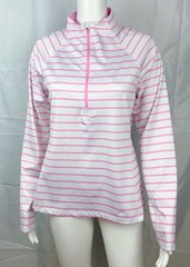 Vineyard Vines Performance Pink White 1/2 Zip Strips Stretch Pullover Size M