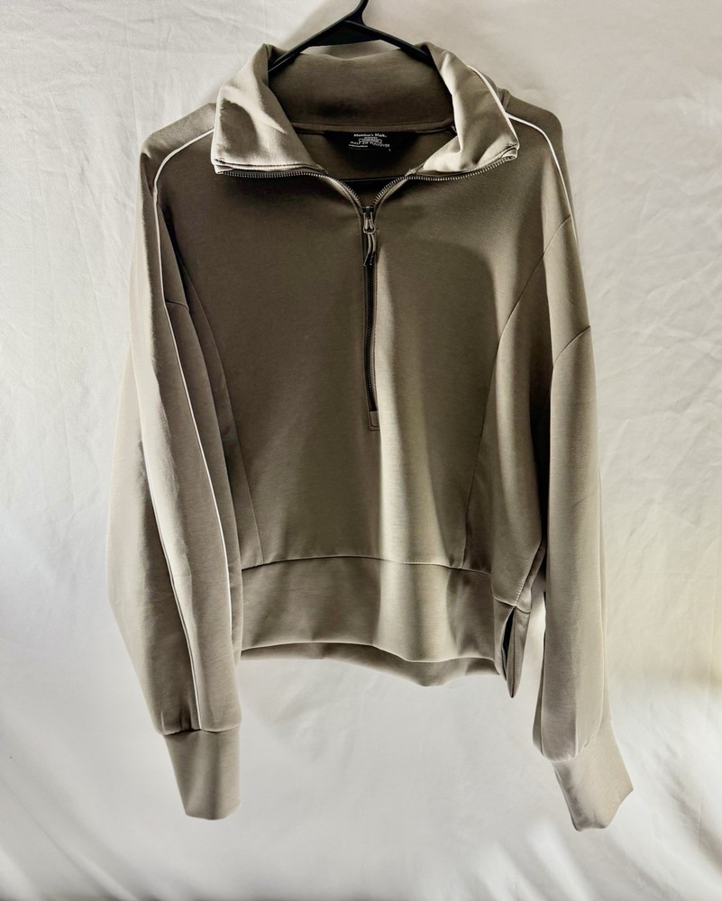 Member’s Mark Women’s Taupe Half Zip Pullover Sweatshirt L Sandwash Mock Neck