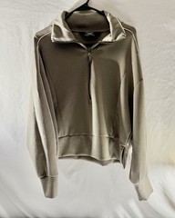 Member’s Mark Women’s Taupe Half Zip Pullover Sweatshirt L Sandwash Mock Neck