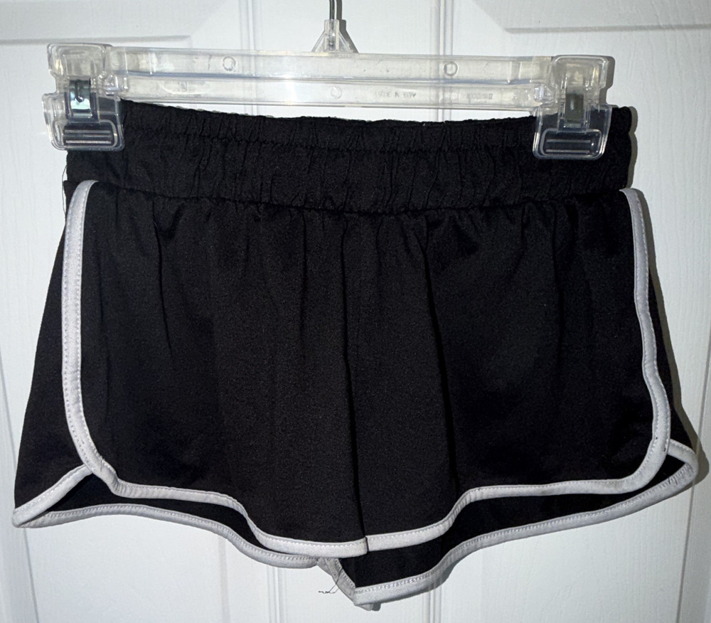 Women’s Black Athletic Running Shorts White Trim Drawstring 2.5” Inseam S
