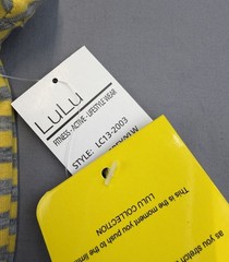 LULU Collection Women’s Ruched Sides Cap Sleeve Shirt Yellow Grey Stripes