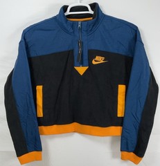 NWT Womens Nike Cropped Half Zip Pullover Fleece Jacket Black Blue Orange Medium