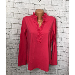 NWT GOTTEX G LIFESTYLE Coral Double Ruffle Long Sleeve Golf Shirt Size XL