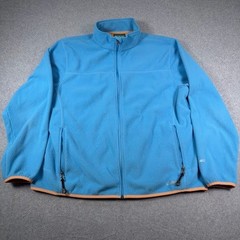 LL Bean Polartec Fleece Jacket Mens XL Blue Orange Trim Full Zip Mock Neck