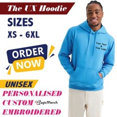 Personalised Custom Embroidered Uneek The UX Hoodie Your Text Logo Stag Hen UX4