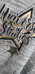 UNIVERSAL STUDIOS Graphic Hoodie XL Metallic Gold Stars Pullover Ringer Sleeve