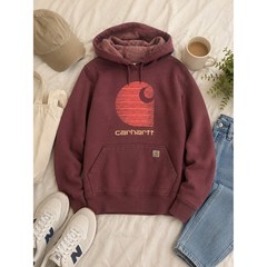 Carhartt Rain Defender Relaxed Fit Hoodie Burgundy Graphic Sweatshirt Womens M
