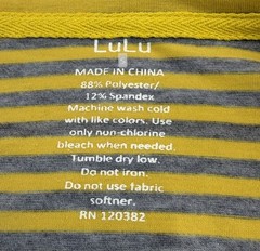 LULU Collection Women’s Ruched Sides Cap Sleeve Shirt Yellow Grey Stripes
