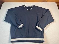 Brandy Melville Navy Blue V-Neck Sweatshirt with White Striped Trim