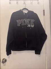 Pink Victoria’s Secret Zip Up Hoodie 1986 Black large nwt