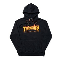 Thrasher Flame Logo Hoodie Black Custom DIY Slit Skater Grunge Sweatshirt Small