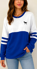 PINK Victoria’s Secret Women’s Blue/White Colorblock Logo Crewneck Sweatshirt M