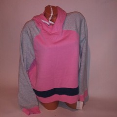 Make & Model Sweater Womens XL Pink Gray Blue Colorblock Hoodie Pullover Long Sl
