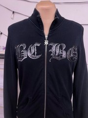 Vintage Y2K BCBG MaxAzria Black Sequin Fleur-de-Lis 95% Cotton Hoodie Sz L Glam