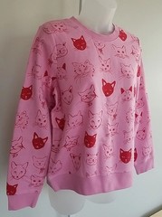 Boden Hannah Sweatshirt S NWT Cat Faces Kitty Pink Red Terry
