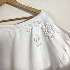 By Anthropologie Crochet Appliqué Pullover Size XL Cream Oversized Shabby Boho