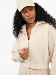 New Athleta L Forever Fleece Ultra Crop Full Zip Bone Large