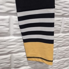 Zyia Legging Activewear Full Length Womens 4 Black White Stripe Yellow BumbleBee