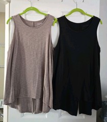 Any Body Lot Of 2 High Low Tunic Tank Tops Black & Tan Size Large Slit In Back