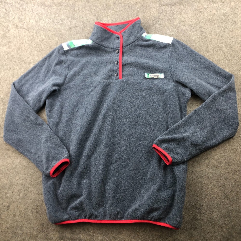 Columbia Pullover Womens Large Gray Blue Pink Fleece Long Sleeve Snap PFG *