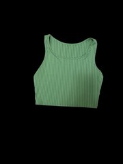 Women’s Green Ribbed Cropped Tank Top M Scoop Neck Wide Strap Stretch Fit