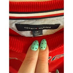 Tommy Hilfiger Red Crewneck with Navy & White Logo Trim