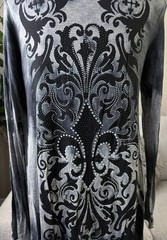 New VOCAL APPAREL Womens CRYSTAL GRAY TIE DYE FLEUR DE LIS CARDIGAN S Small Y2K