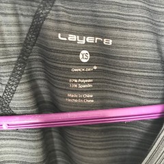 Layer 8 Grey Gym Top UK 8 XS Short Sleeve Quick Dry Stripe V Neck