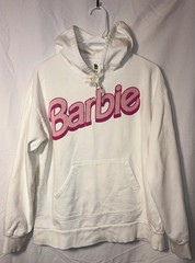 Junk Food Clothing Barbie Logo Pullover Hoodie White/Pink XS Fleece Pockets