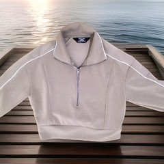 Member’s Mark Sandwash Half Zip Pullover Women’s M Beige Mock Neck Long S #0153