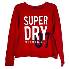 Superdry Logo Quilted Crewneck Pullover Sweatshirt in Red Women’s Sz S