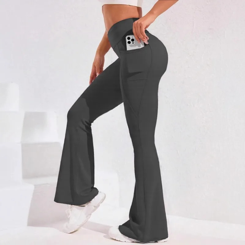 ​​High Waist Flare Leg Yoga Pants Women with Pocket Push Up Butt Running Tights
