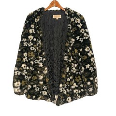 Michael Kors Floral Camo Faux Fur Jacquard Collarless Jacket Coat Size XS