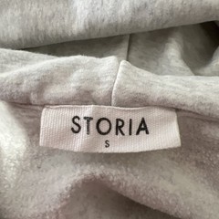 Storia Sweater Women Small Grey Hearts Print Cropped Pullover Oversized Hood