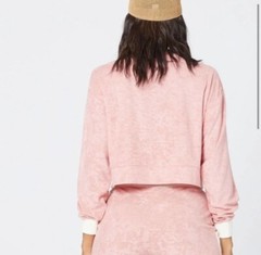 NWT L*Space Best Life Crop Pullover Half Zip Pockets Terry Cloth Pink Cream XS