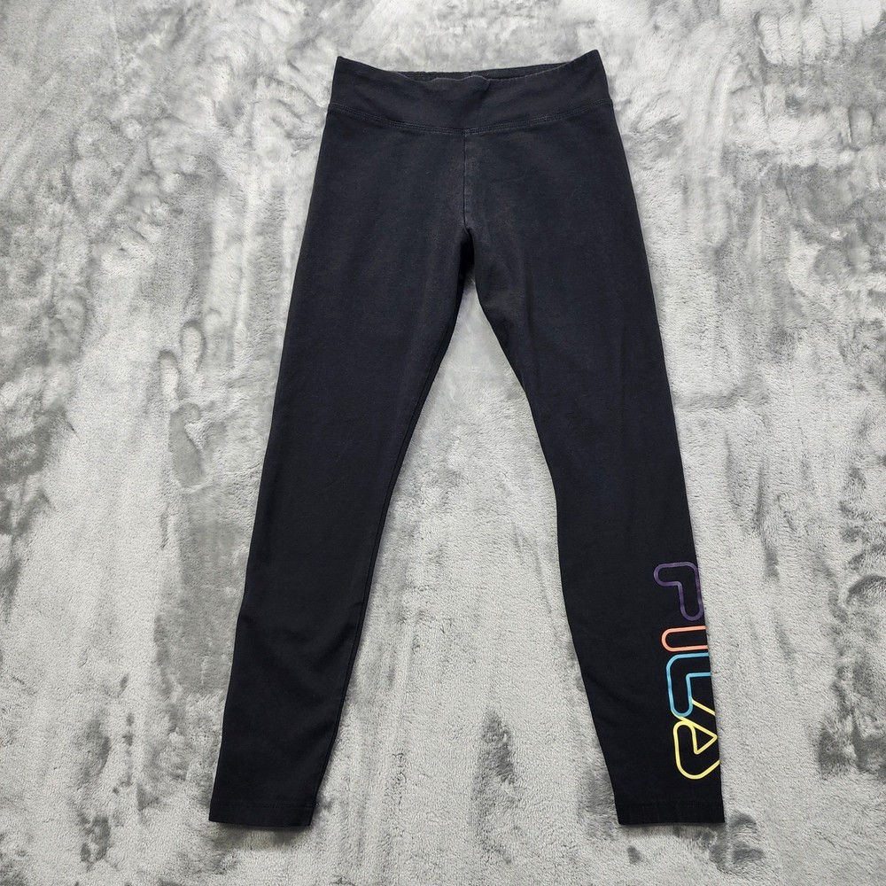 Fila Legging Womens S Black Rainbow Logo Crop Ankle Stretch Activewear Workout