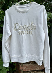 Cursive Coach New York Embroidered Sweatshirt Lace Flower S Bone White Cream Top