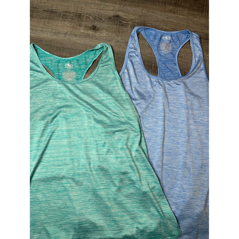 Athletic DriWorks Racerback Tank Tops (Lot of 2) Blue Green Space Dye Medium
