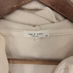 Rag and Bone Hoodie Womens L Cream V Neck Pullover Raw Hem Kangaroo Pocket