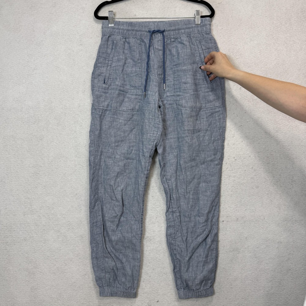 Athleta Jogger Pants Womens 4 Blue Linen Lightweight Elastic Waist Pockets