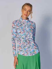 NWT Ladies Gottex G LIFESTYLE MANDALA MULTI Long Sleeve Mock Golf Shirt M & L