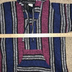 Mexican Baja knit Dark Pink Blue Hippie Hoodie size L pocket acrylic blend