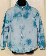 Victoria Secret PINK Blue White Tie-Dye Zip Up Embroidered Lettering Sweatshirt